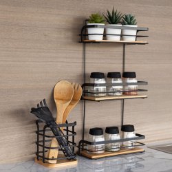 Badezimmerregal Bambus Schwarzes Aluminium