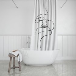 Shower curtain, Line Art, White/Black, 180 x 200 cm