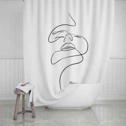 Shower curtain, Line Art, White/Black, 180 x 200 cm