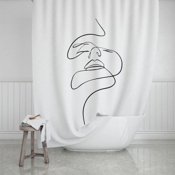 Shower curtain, Line Art, White/Black, 180 x 200 cm