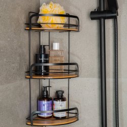 Eckablage fr das Badezimmer Bambus Schwarzes Aluminium