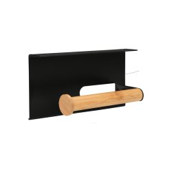 Toilettenpapierhalter mit Ablage, Bambus, schwarzes Metall