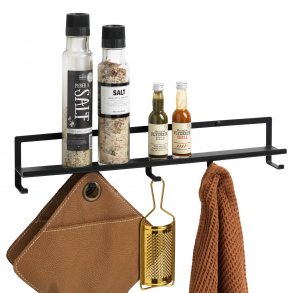 45 cm. Shelf with hooks, Black metal