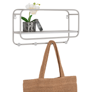 Hutablage / Ablage, Greige-Metall, 4 Haken