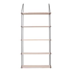 Wandregal mit 5 Holzablagen, Natur/Schwarz