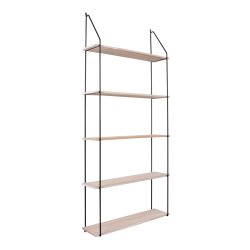 Wandregal mit 5 Holzablagen, Natur/Schwarz