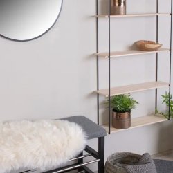 Wandregal mit 5 Holzablagen, Natur/Schwarz