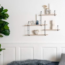 Wandregal mit 4 Holzablagen, Natur/Schwarz