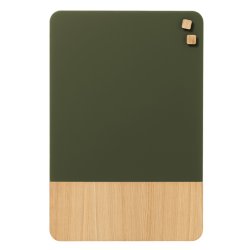 40 x 60 cm. Dark green glass/oak veneer magnetic board
