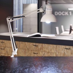 LED desk lamp with table clamp, white, MAULstudy