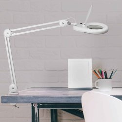 LED magnifying lamp with table clamp, white, MAULviso
