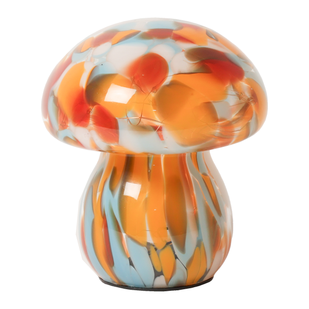 Mushroom lampe i glas, rd/orange/lys bl