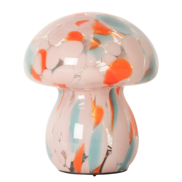 Mushroom lampe i glas, rosa/orange/lys bl