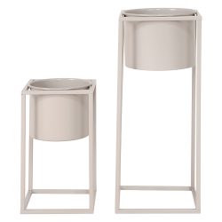 Blumentopf Stnder, beige Metall, Set von 2 Stck.