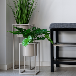 Blumentopf Stnder, beige Metall, Set von 2 Stck.