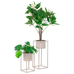 Blumentopf Stnder, beige Metall, Set von 2 Stck.