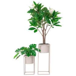 Blumentopf Stnder, beige Metall, Set von 2 Stck.