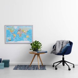 90 x 60 cm. Verdens kort. Indrammet.