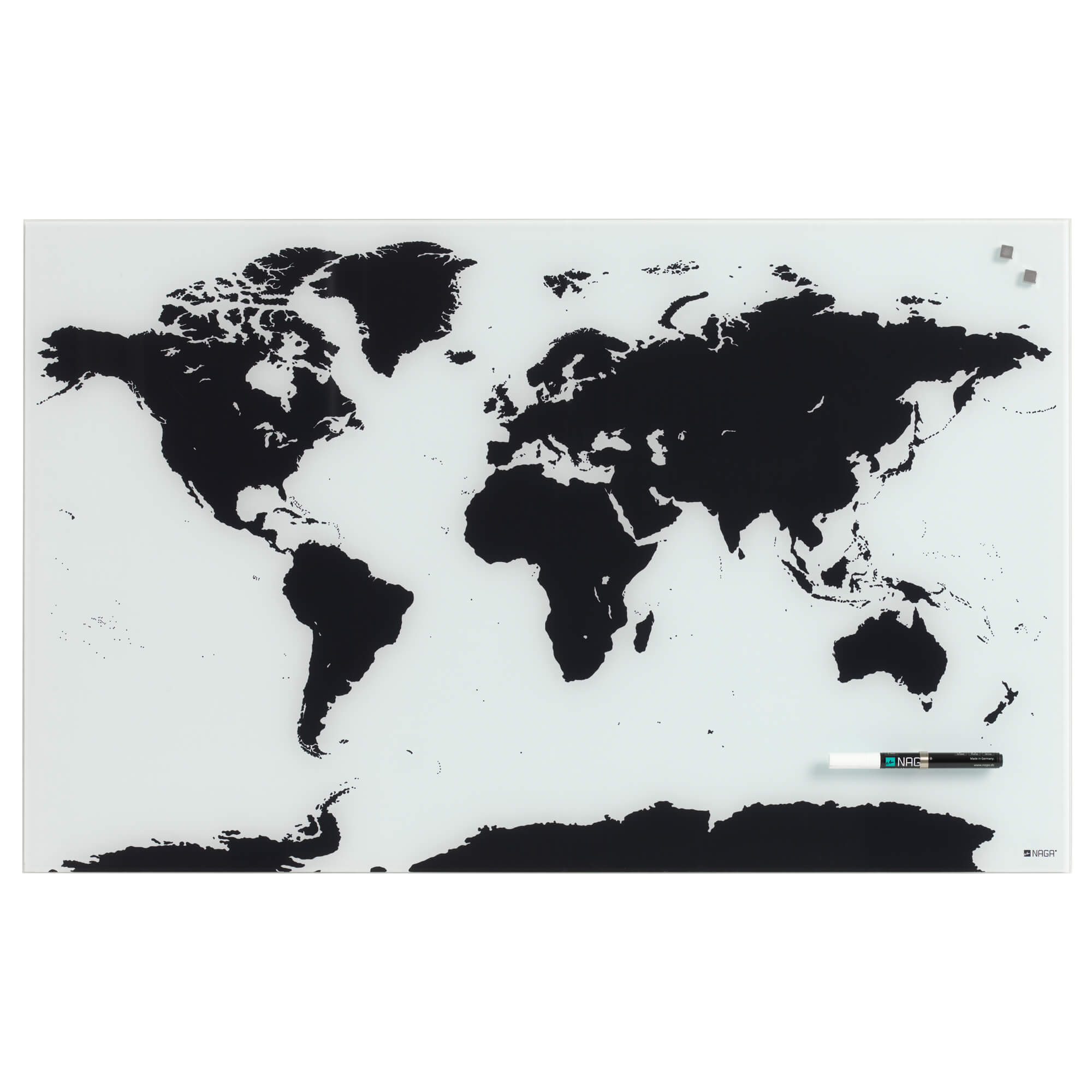 Billede af 80 x 50 cm. Glas Verdens kort
