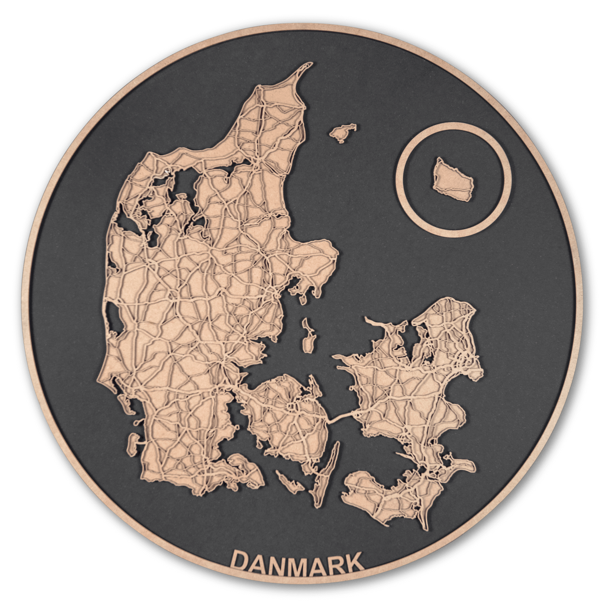 Cirkel 60 cm. Sort Danmarks kort