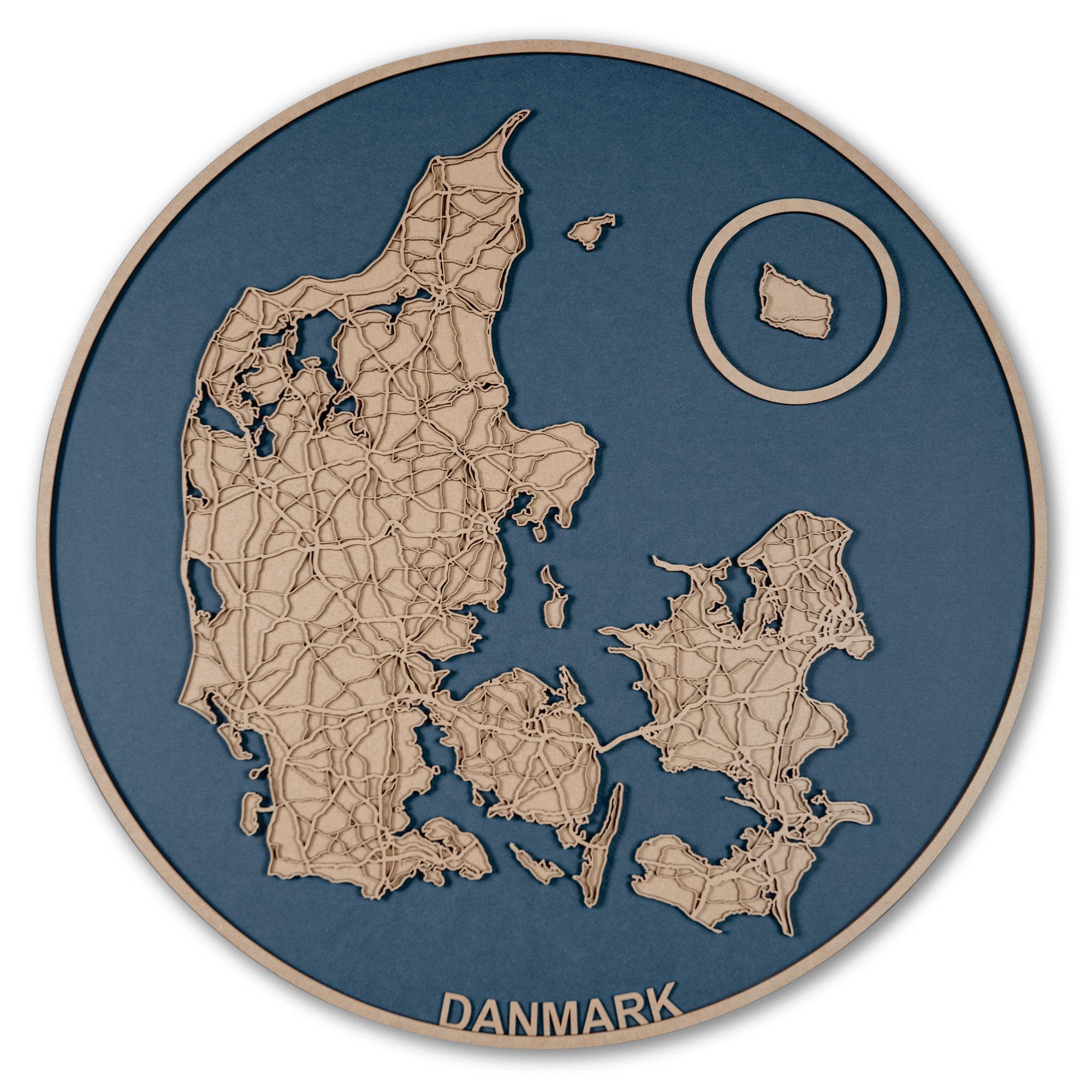 Cirkel 60 cm. Blå Danmarks kort