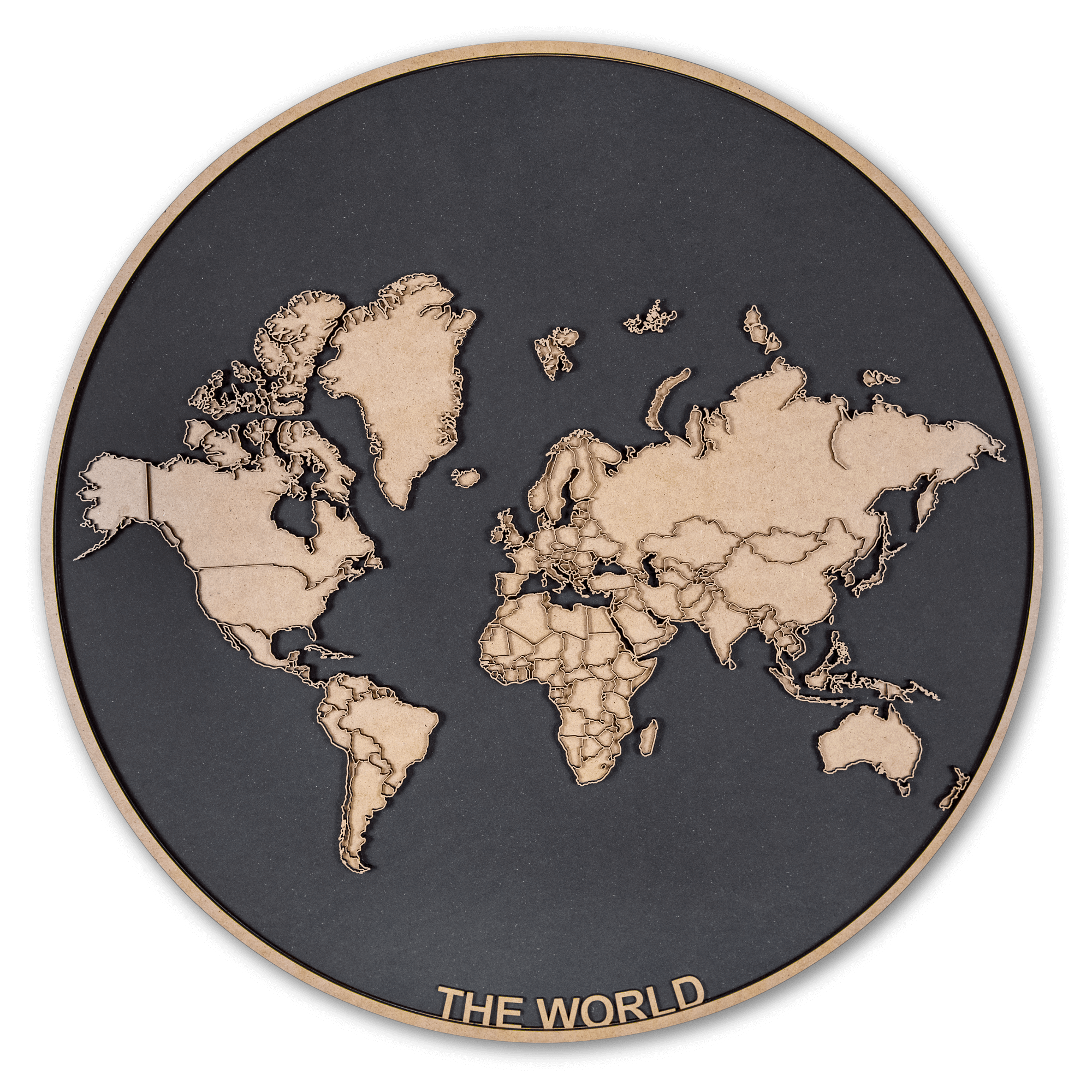 Billede af Cirkel 60 cm. Sort Verdens kort