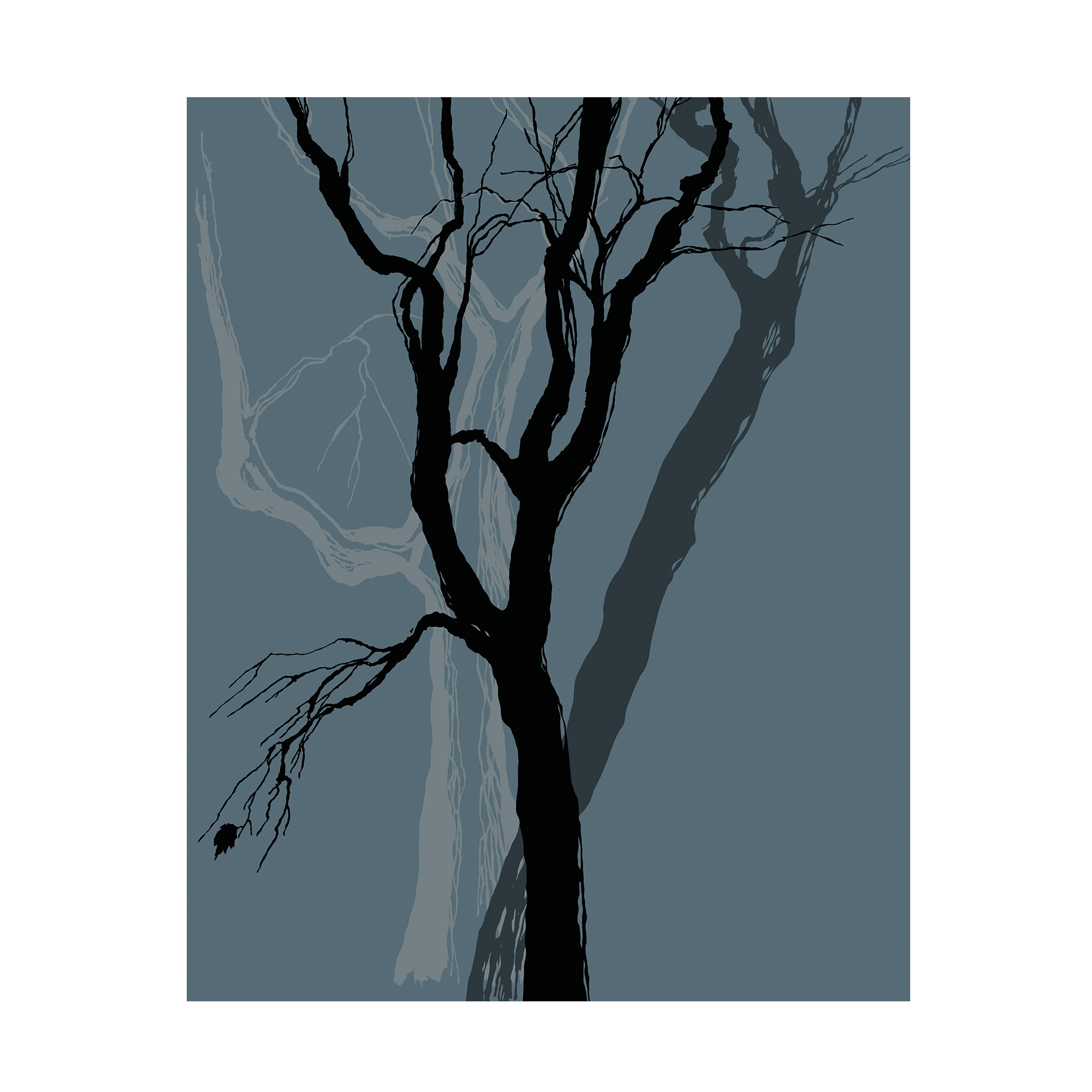 Billede af Plakat "Silhuet træ" Blå. 40 x 50 cm.