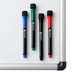 Whiteboard marker s�t, 4 farver, Sort/Bl�/R�d/Gr�n