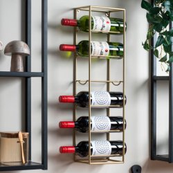 Wandmontiertes Weinregal, 6 Flaschen, Gold-Look Metall