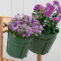 Balcony pot in matte dusty green metal