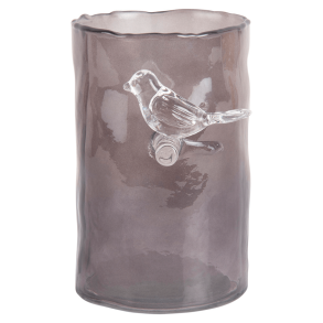 Glasvase mit Vogel, klein, grau