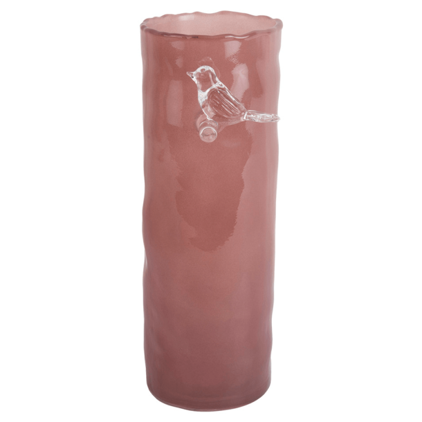 Glasvase med fugl, stor, rosa