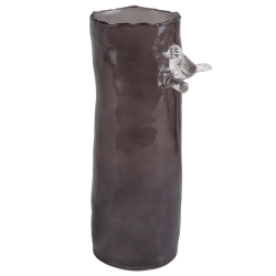 Glasvase mit Vogel, gro, grau