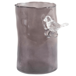 Glasvase mit Vogel, klein, grau