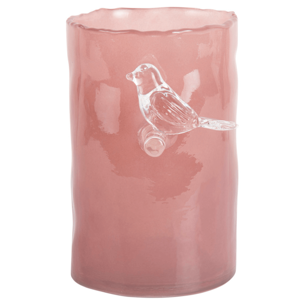Glasvase med fugl, lille, rosa