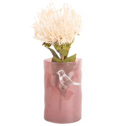 Glasvase mit Vogel, klein, rosa