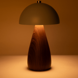 Pilzlampe, LED, Hellblau / Teak-Optik