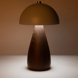 Pilzlampe, LED, Hellblau / Teak-Optik