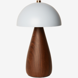 Pilzlampe, LED, Hellblau / Teak-Optik