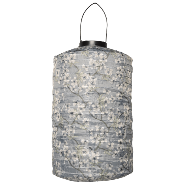 Solcelle lanterne, cylinder, blå med forårsgrene