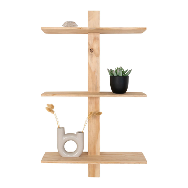 Wall shelf in pine wood with 3 shelves