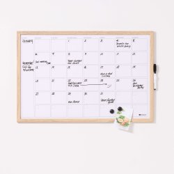 60 x 40 cm. Whiteboard M�nadsplanerare, Tr�ram, Engelska