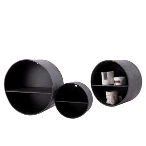 Circle shelves, recycled paper with black cement finish, 3 pieces