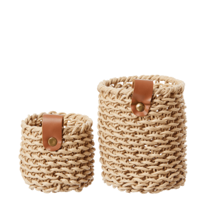 Handwoven basket, made of recycled paper, natural